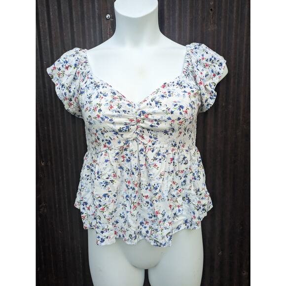 Japna Babydoll Top Medium Floral Cottagecore Sweetheart Peasant Coquette Y2K - Picture 1 of 8